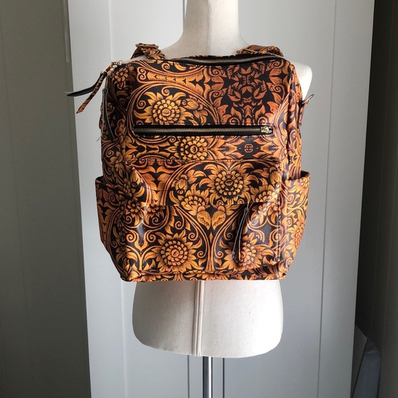 Floral Rust and Brown Backpack Vegan Leather Look Boho by Ella and Elly NWT! - Picture 2 of 10